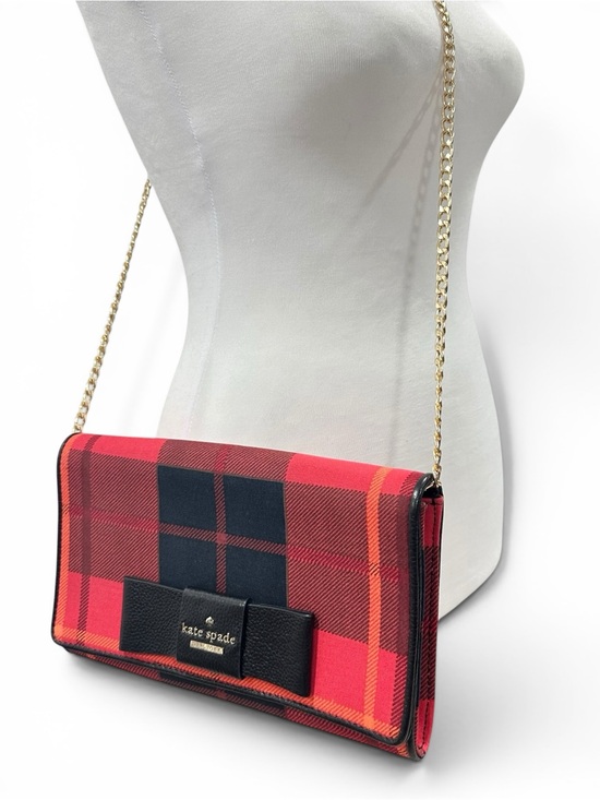 kate spade Handbags - Kate Spade Red Plaid Canvas & Black Leather Bow Flap Clutch Mini Bag on Chain